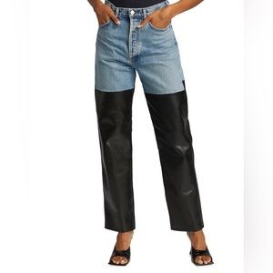 AGOLDE Pieced 90's High-Rise Pinch-Waist Leather Straight-Leg Jeans